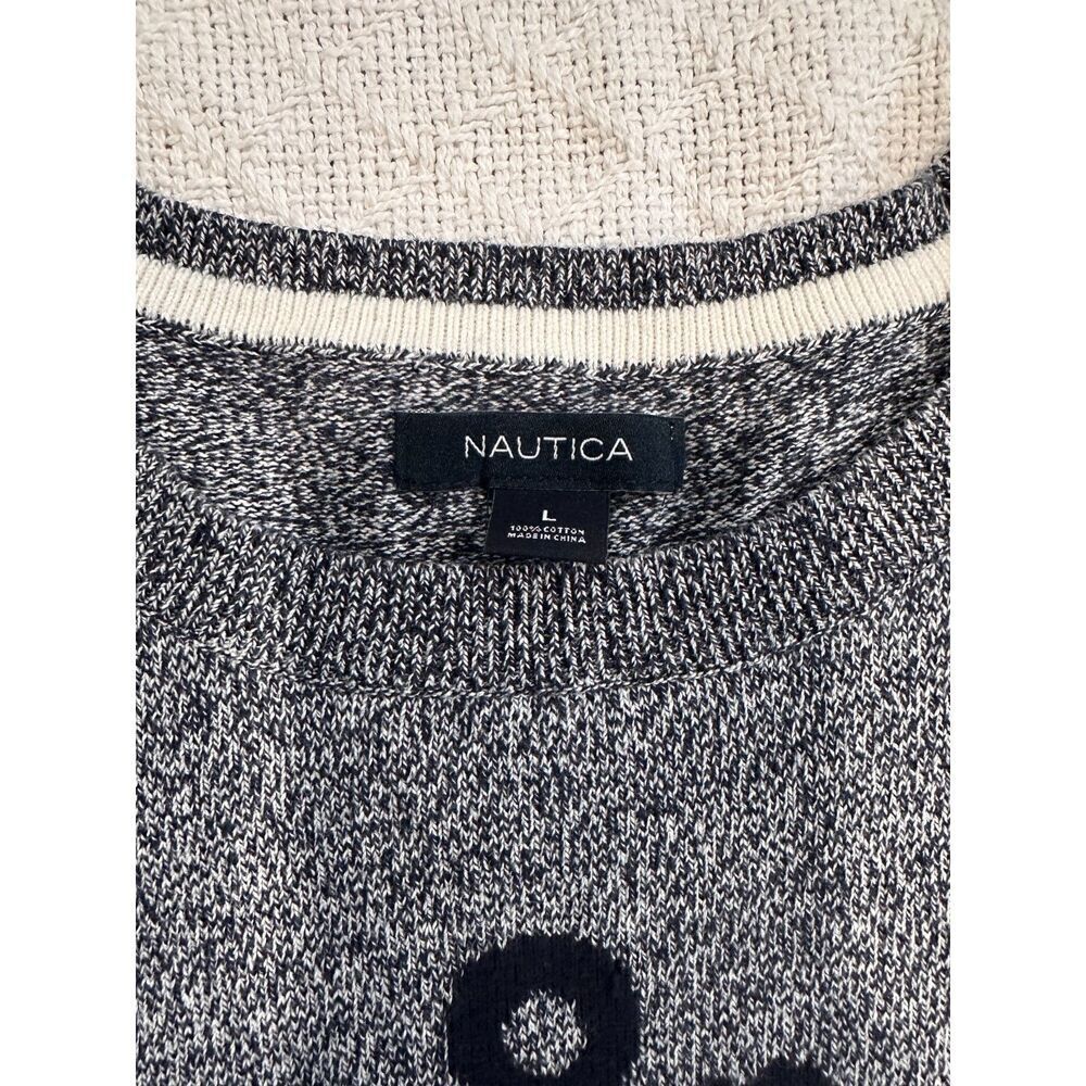 Nautica Heathered Navy Anchor Cotton Sweater Size Large - Picture 6 of 7